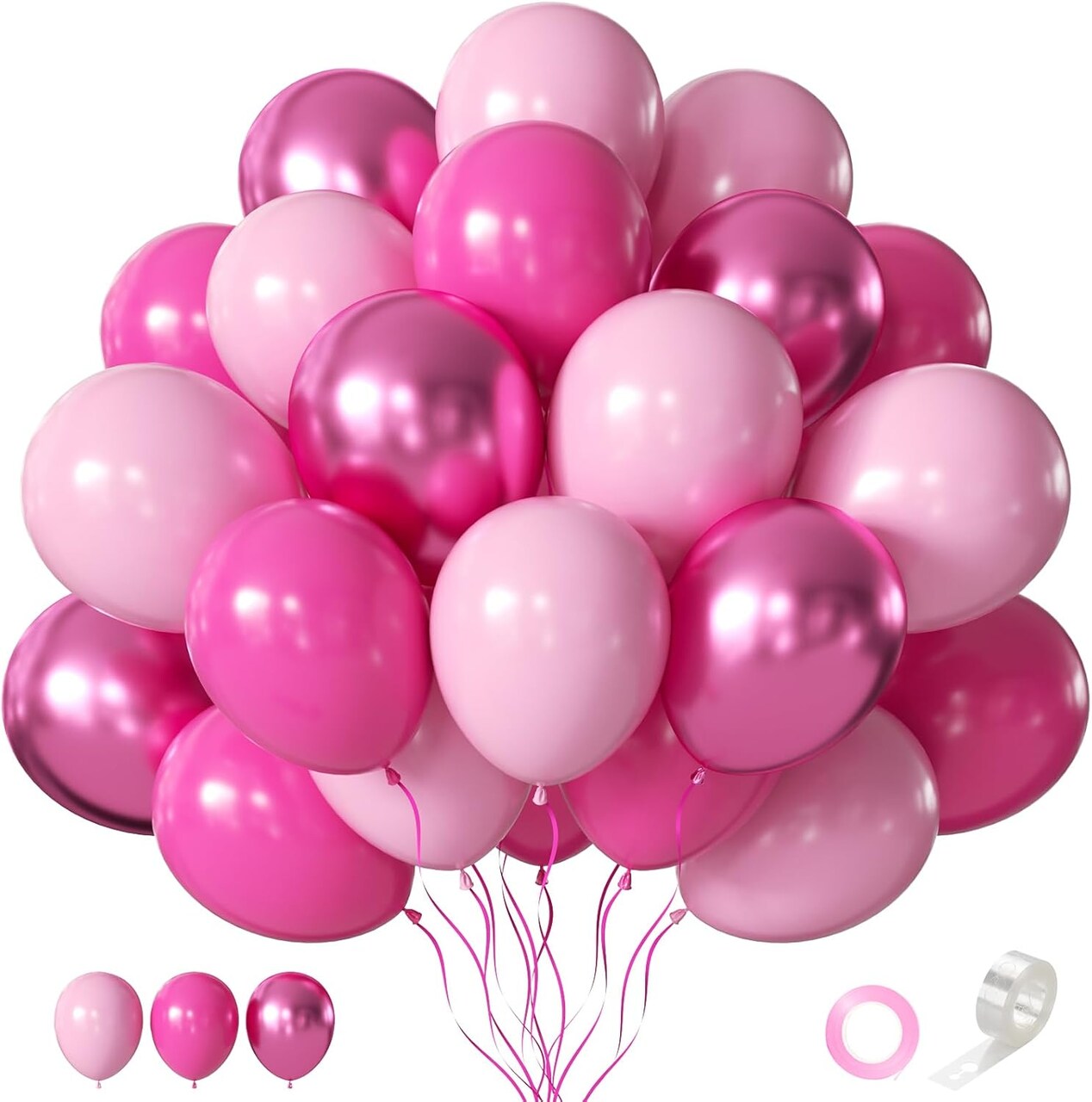 55-Pack Pink Balloons 12in – Metallic, Baby & Hot Pink Latex Party Decor